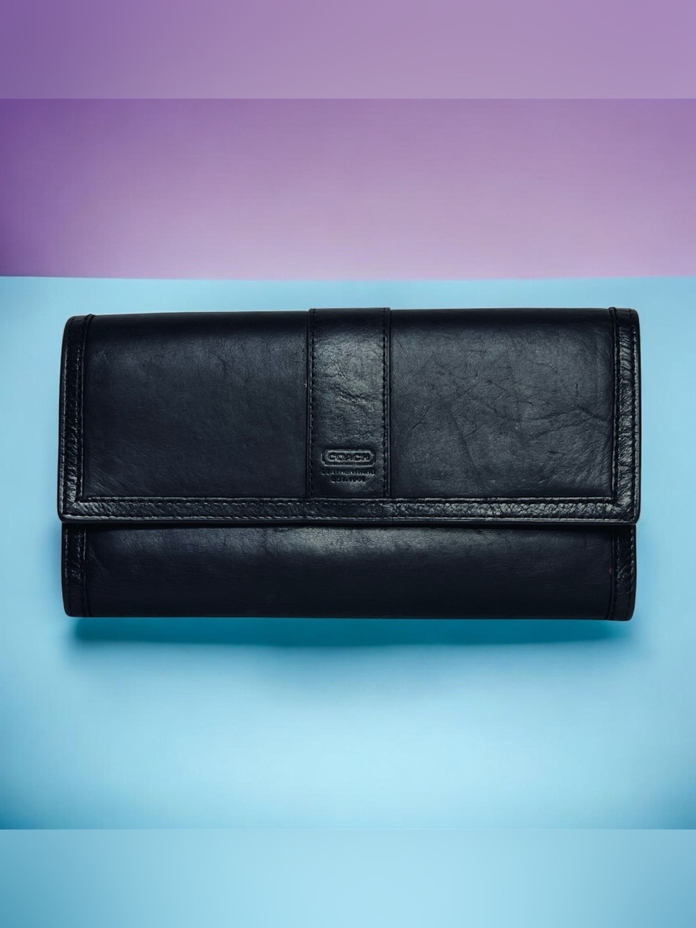 Coach Hamptons Black Leather Continental Trifold Wallet